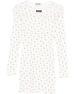 Miu Miu Ribbed Jersey Dress - White