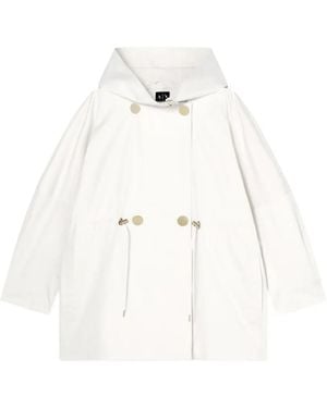 ARMANI EXCHANGE Double-Breasted Hooded Parka - White