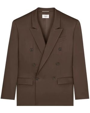 Saint Laurent Blazer De Seda Con Doble Botonadura - Marrón