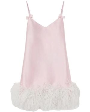 Self-Portrait Feather-Trim Bow-Detail Mini Dress - Pink