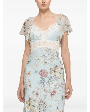 Nissa Printed Silk Midi Dress - White