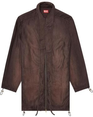 DIESEL Giacca Leggera Extra-Long Collar Zip-Up Denim Jacket - Brown