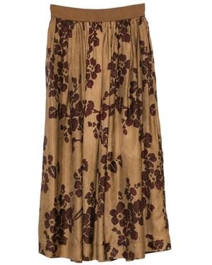 Uma Wang Gillian Floral-Print Pleated Skirt - Brown