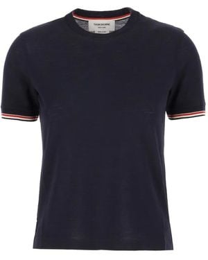 Thom Browne Rwb Stripe Short-Sleeve Fine-Knit T-Shirt - Blue