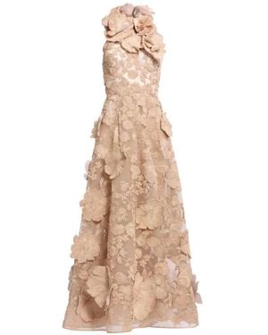 Elie Saab Raffia-Embroidered Tulle Maxi Dress - Natural