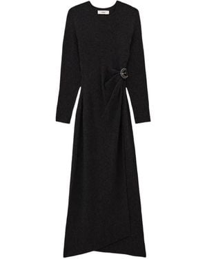 Ba&sh Bamaya Buckle-Detail Ribbed-Knit Midi Dress - Black