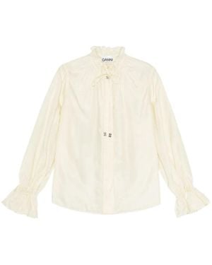 Ganni Long-Sleeved Tie String Shirt - White