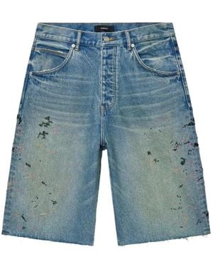 Purple Brand Beaded Splatter Raw-Cut Shorts - Blue