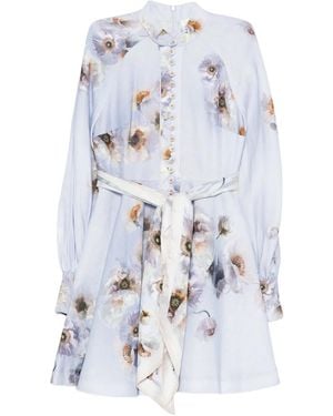 Zimmermann Floral-print linen mini dress - Weiß