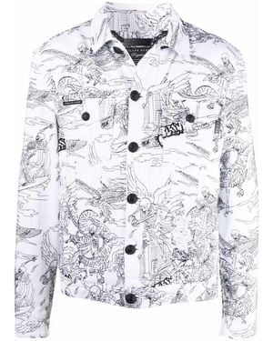 Philipp Plein Skeleton-Tattoo Print Denim Jacket - White