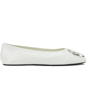 Tory Burch Ballerines En Cuir Embossé À Plaque Logo - White