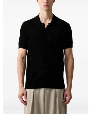 KARL LAGERFELD Perforated Button-Up Polo Shirt - Black