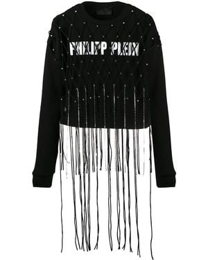 Philipp Plein Crystal-net Fringe Crop Top - Black