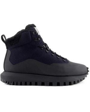 Emporio Armani Fleece-Trim Panelled Boots - Blue