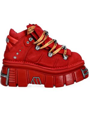 New Rock Panelled Platform Boots - Red