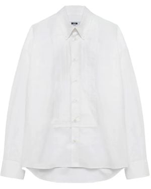 MSGM Camicia Con Pettorina Plissettata - Bianco