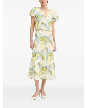 DKNY V-Neck Puff-Sleeve Midi Dress - Yellow