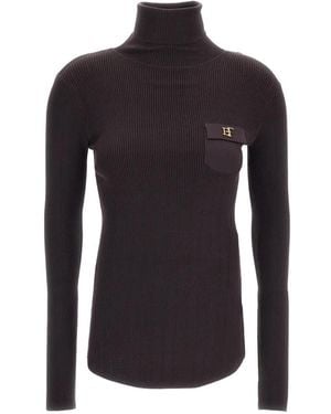 Elisabetta Franchi Ribbed-Knit Logo-Plaque Sweater - Blue