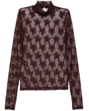 Imperial Lace-Embroidered High-Neck Top - Brown