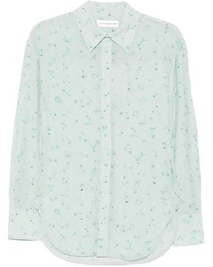 Victoria Beckham Floral-Print Long-Sleeve Shirt - Blue
