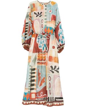 ALÉMAIS Patchwork Tie-Belt Midi Dress - White