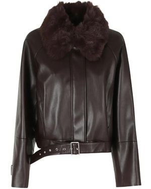 Isabelle Blanche Faux-Fur Collar Belted Bomber Jacket - Black