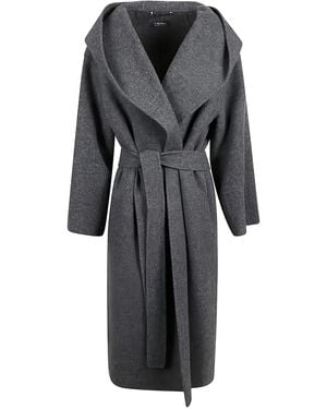 Max Mara Hooded Belted Coat - Gray