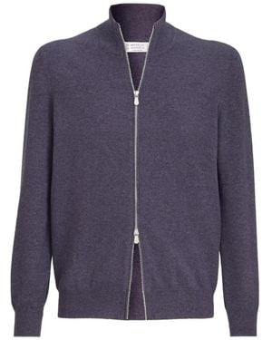 Brunello Cucinelli Cashmere High-Neck Cardigan With Zipper - Blue