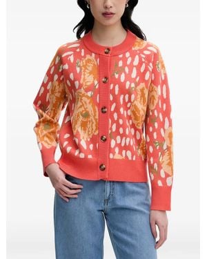 Never Fully Dressed Floral-Print Intarsia-Knit Cardigan - Red