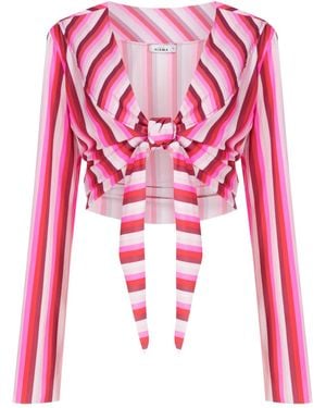 Amir Slama Stripe-Print Tied Crop Top - Red