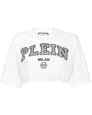 Philipp Plein Logo-Embellished Cropped Cotton Top - White