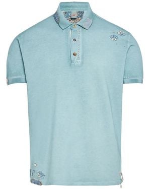 Bob Embroidered Denim-Patch Polo Shirt - Blue