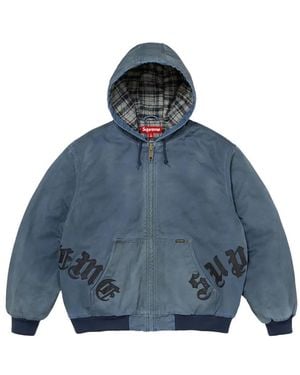 Supreme Veste En Cuir À Capuche Et Appliqué - Blue