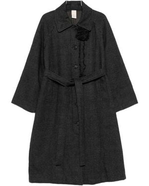 SOH Check-Pattern Belted Coat - Black