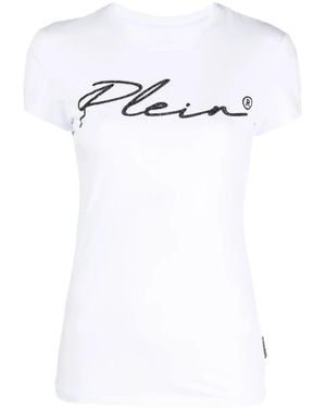 Philipp Plein Script Logo Crystal-Embellished T-Shirt - White
