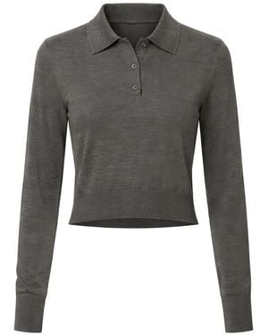 ÉTERNE Journey Long Sleeve Polo Top - Gray