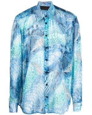 Tessitura Chemise En Soie À Imprimé Peau De Serpent - Blue