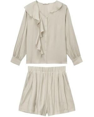 B+ AB Ruffle-Detail Blouse And Shorts Set - Natural