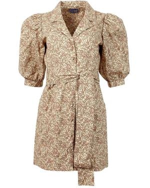 LHD Casitas Puff-Sleeve Belted Dress - Natural