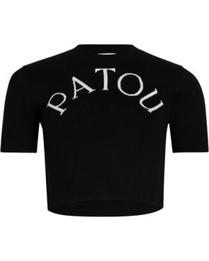 Patou Logo-Jacquard Cropped Top - Black