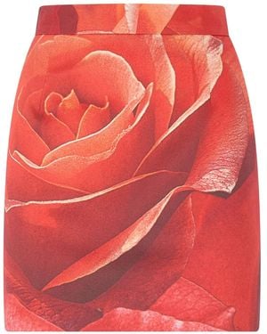 Roberto Cavalli Rose-Print Mini Skirt - Red