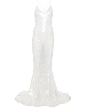 Norma Kamali Fara Sequin-Embellished Gown - White