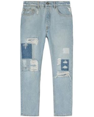 Palm Angels Vaqueros Con Efecto Patchwork Y Diseño Envejecido - Azul