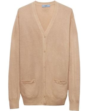 Prada Triangle-Logo Cashmere Cardigan - Natural