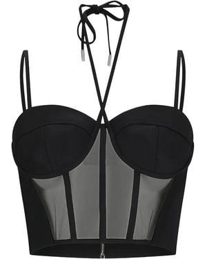 David Koma Tulle Insert Corset Top - Black