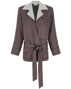 The Attico Houndstooth Striped Blazer - Brown