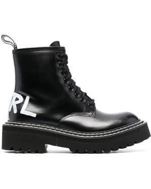 KARL LAGERFELD Troupe Brush-Logo Combat Boots - Black