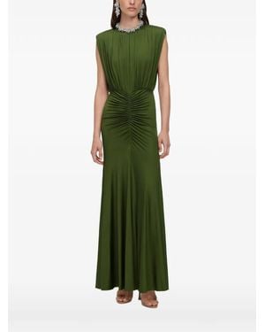 Self-Portrait Jersey Gathered Maxi Dress - Green