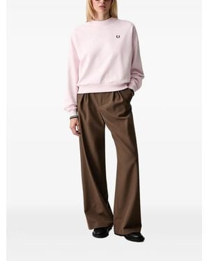 Fred Perry Sweater Met Geborduurd Logo En Manchetten - Wit