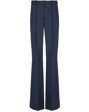 Balmain Cotton Pleated Flared Trousers - Blue
